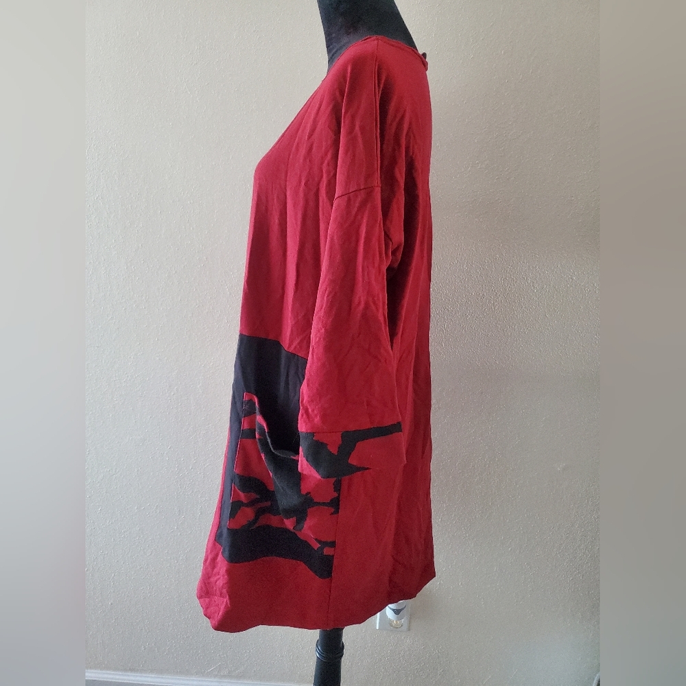Chalet Et Cèci Tunic Dress Womens Size L Red Half Sleeve Art To Wear Artsy - Picture 4 of 8